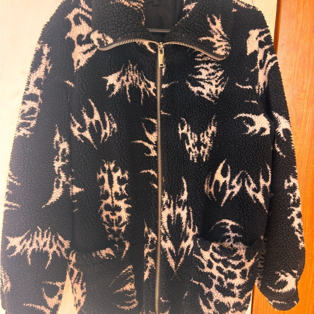 Dolls Kill Black and Cream Teddy Jacket